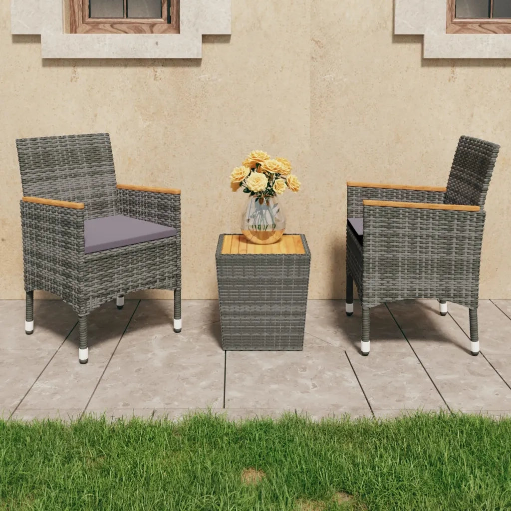 Set da Bistrot 3 pz in Polyrattan e Legno Acacia Grigio cod mxl 37913