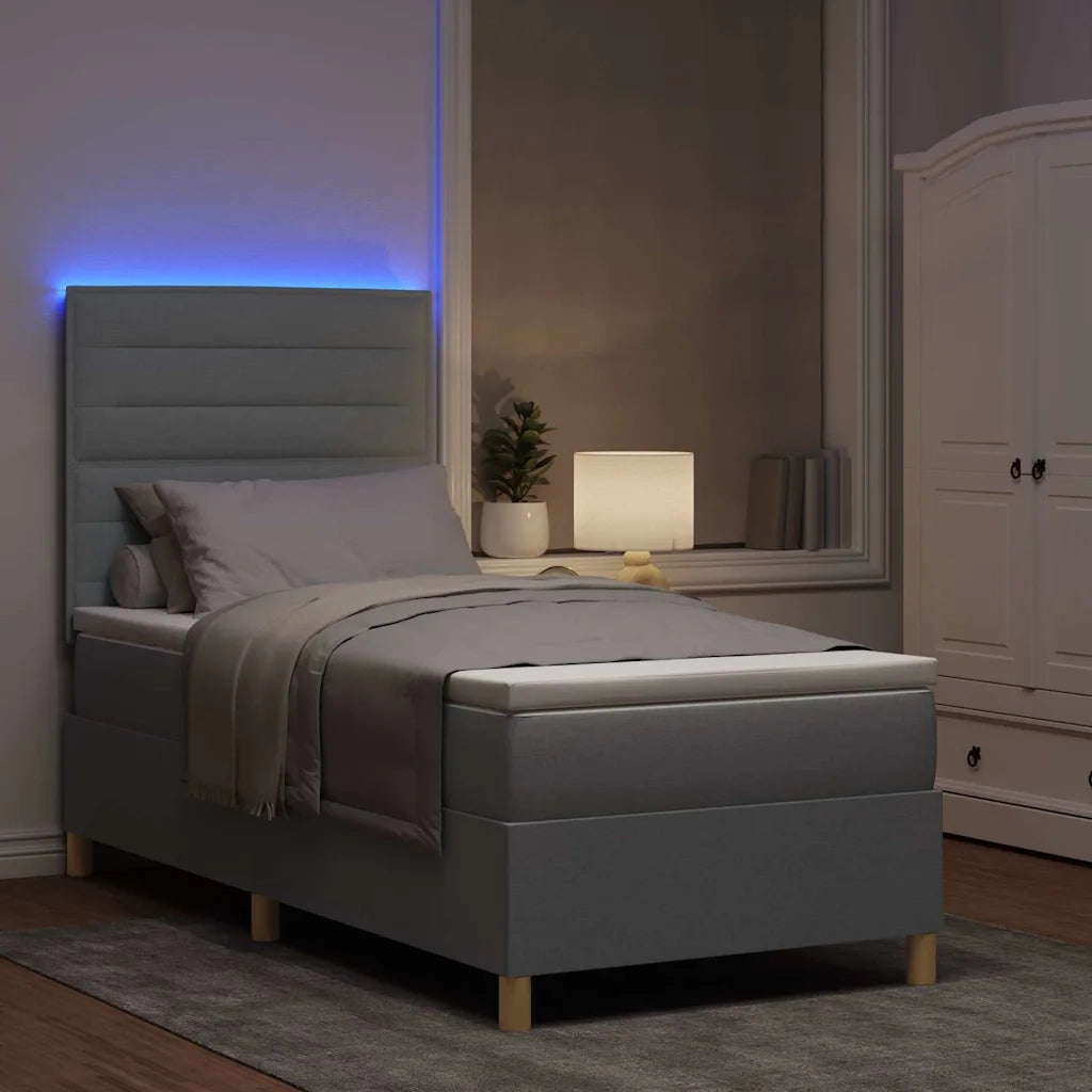 Letto a Sorgente LED Grigio chiaro 90 x 200 cm Tessuto