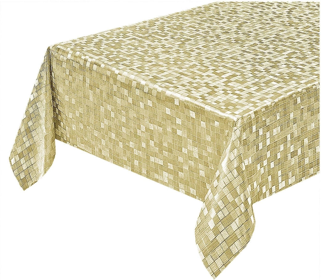 Tovaglia Cucina Antimacchia 140x140 Cm Metallizzata Lucida Plastificata Copritavolo Quadretti Oro