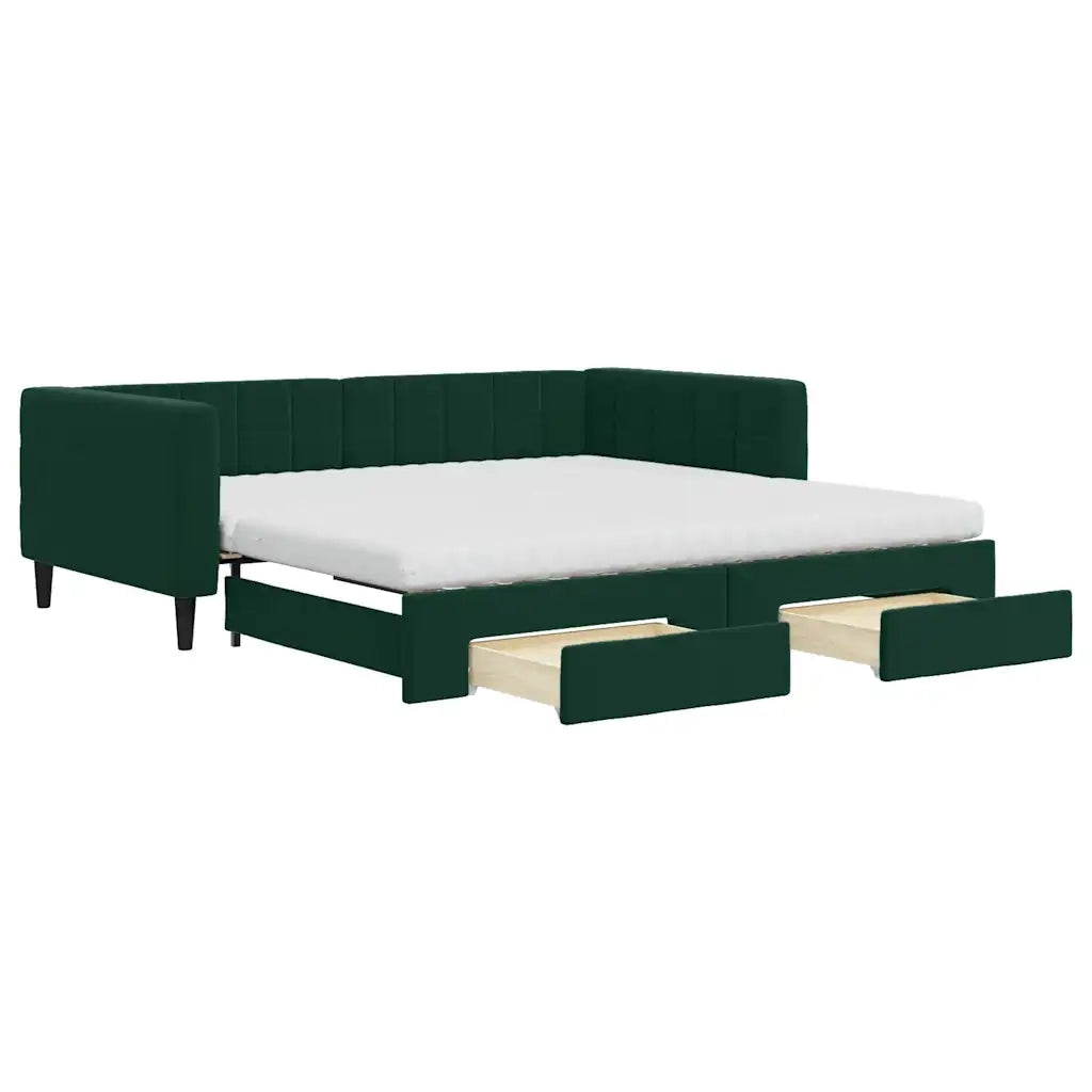 Divano Letto Estraibile Cassetti Verde Scuro 100x200cm Velluto
