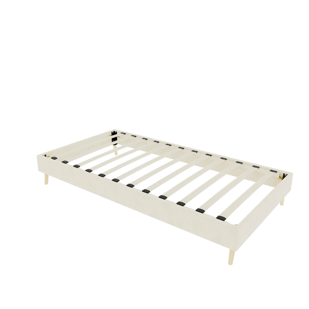 Letto imbottito per bambini 90x200 cm beige con testiera a forma cartoon, struttura robusta e montaggio semplice