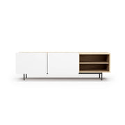 Mobile TV Herdasa effetto rovere chiaro e bianco gambe grafite 54x180x44