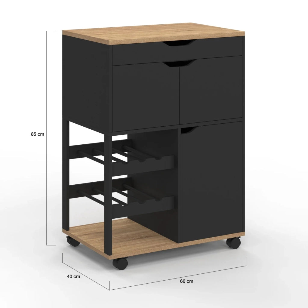 IDMarket - Credenza COSY con armadietti e portabottiglie in legno e nero