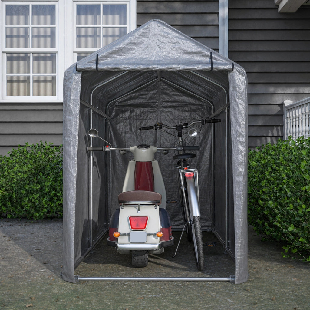 Garage Bici 100x187x160 cm Grigio con Telo PE 170 g/m² Impermeabile, Telaio Zincato e Doppia Cerniera