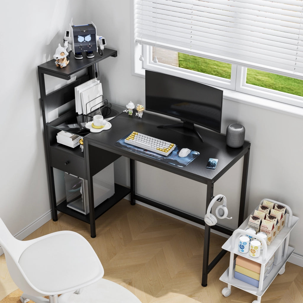 Scrivania per Computer con Ripiani e Presa USB ¨C MINIMAL ¨C Nero