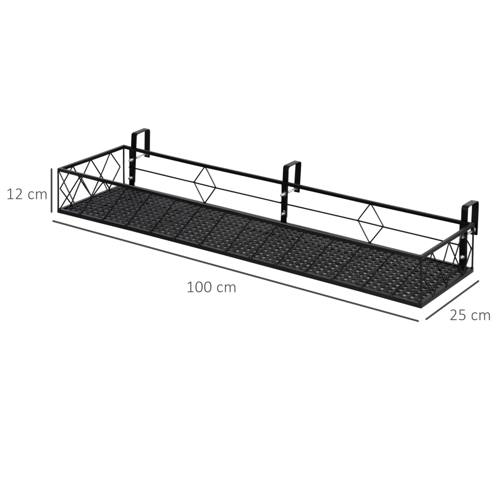 Fioriera Portavasi per Balcone con Ganci ¨C zephmum ¨C Metallo, Nero, 100x31x12cm