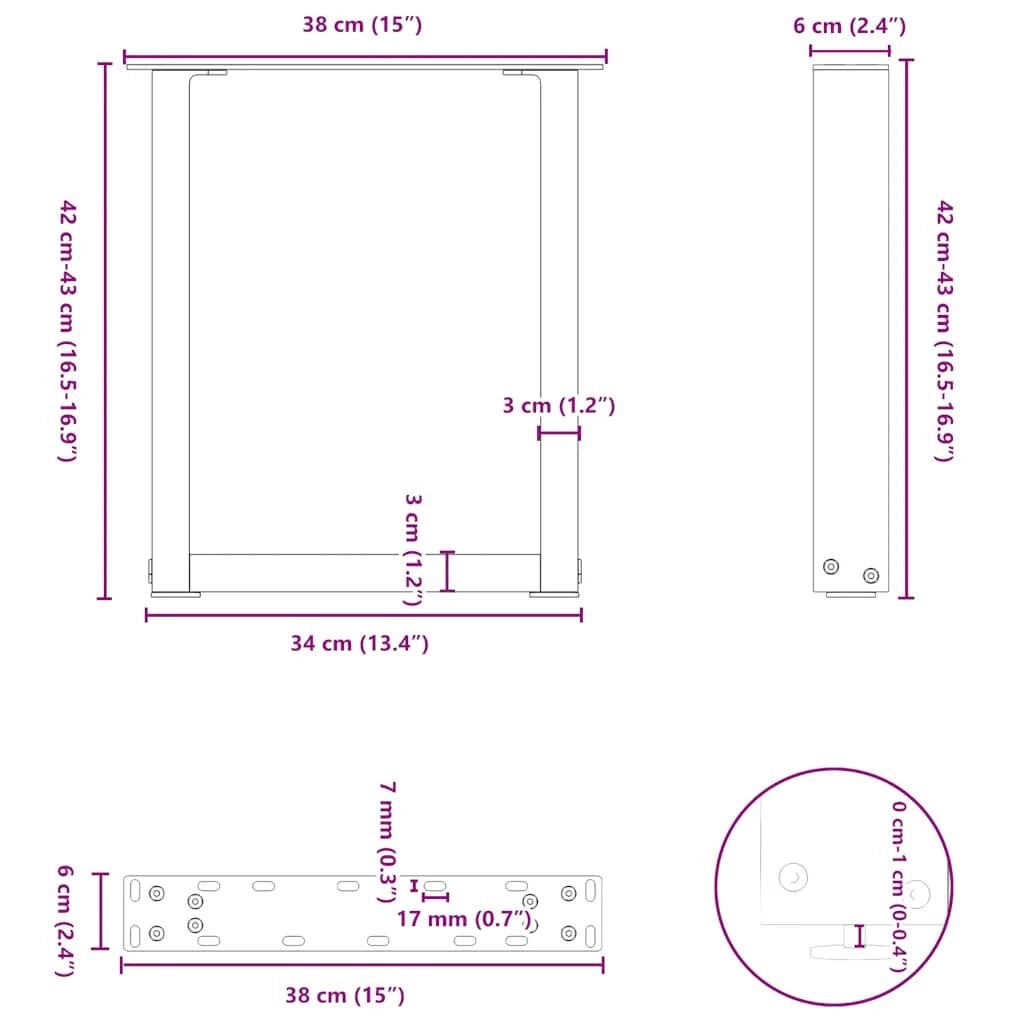 Set di 2 gambe per tavolino a forma di U 38 x 43 cm supporto robusto con piedini regolabili design moderno in acciaio bianco 02_0057393
