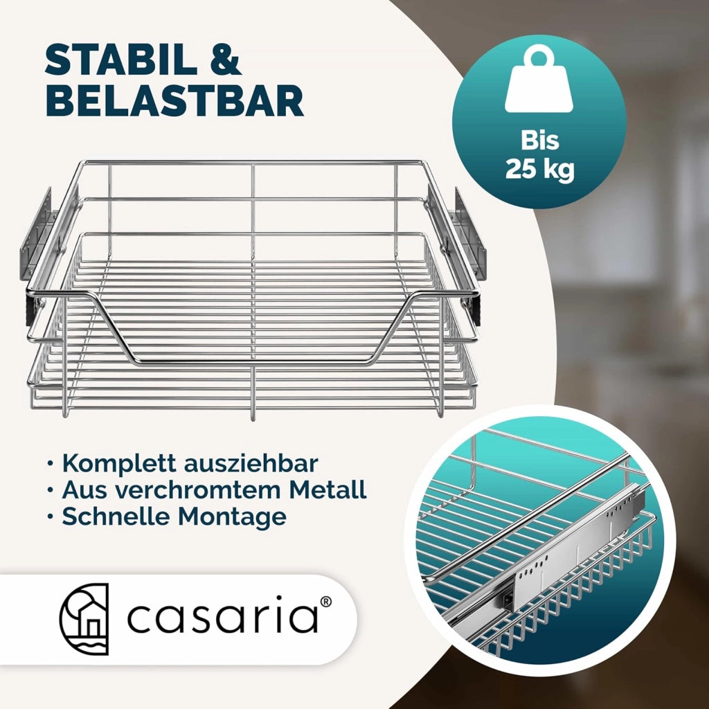 ® 2x Cestello Estraibile Sottolavello 60cm 20kg Cassetto Telescopico Metallo Guide Scorrevoli Cucina Cestelli Cucina Cassetti Estraibili
