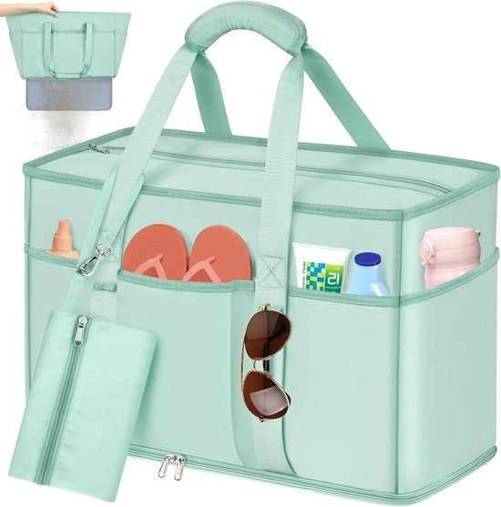 Borsa da Spiaggia Familiare XXL 45 L - Borsa da Viaggio Opaca 50 x 35 x 20 cm - Borsa da Weekend in Nylon con Cerniera a Rallentatore - Borsa con Molti Comparti e Comparto Interno - Borsa per la Conservazione di Giochi e Spesa