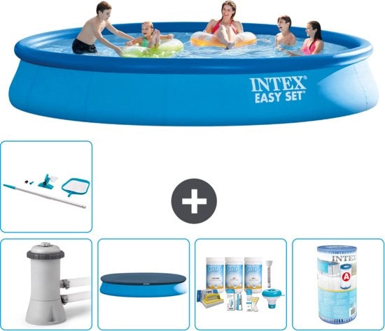 Piscina Rond Opblaasbar Easy Set - 457 x 84 cm - Blu - Inclusa Pomp Copertura - Kit Manutenzione - Filtro - Kit Pulizia