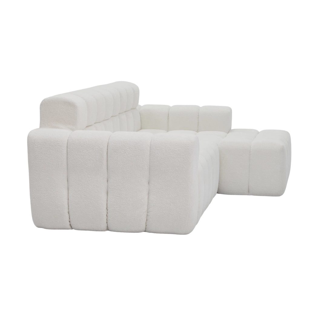 Divano modulare a L in velluto bianco con chaise longue