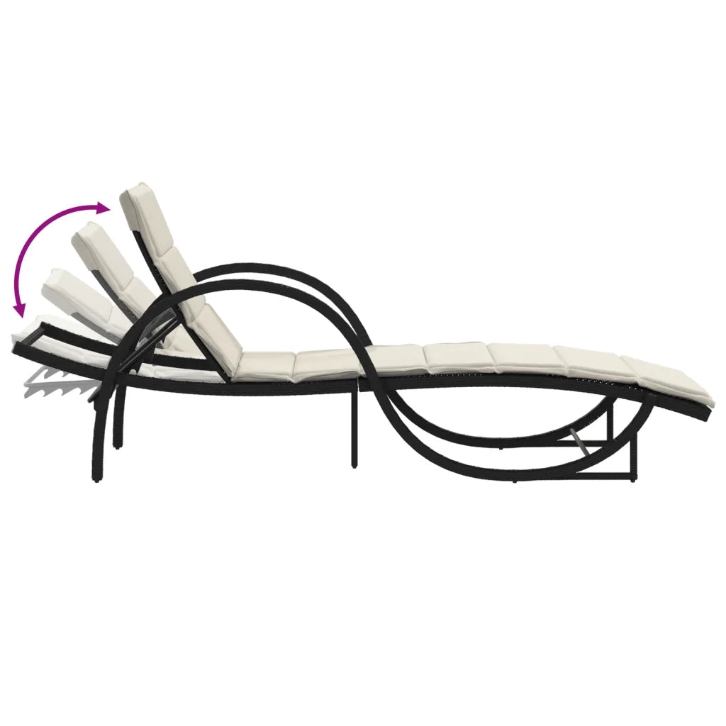 Lettini Prendisole 2 pz | Sdraio da giardino | Lettino da sole con Tavolino Nero in Polyrattan