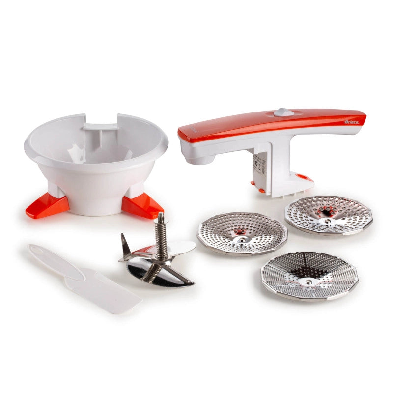 Passaverdure Elettrico - 3 Dischi Acciaio Inox - 25W - Bianco e Arancio