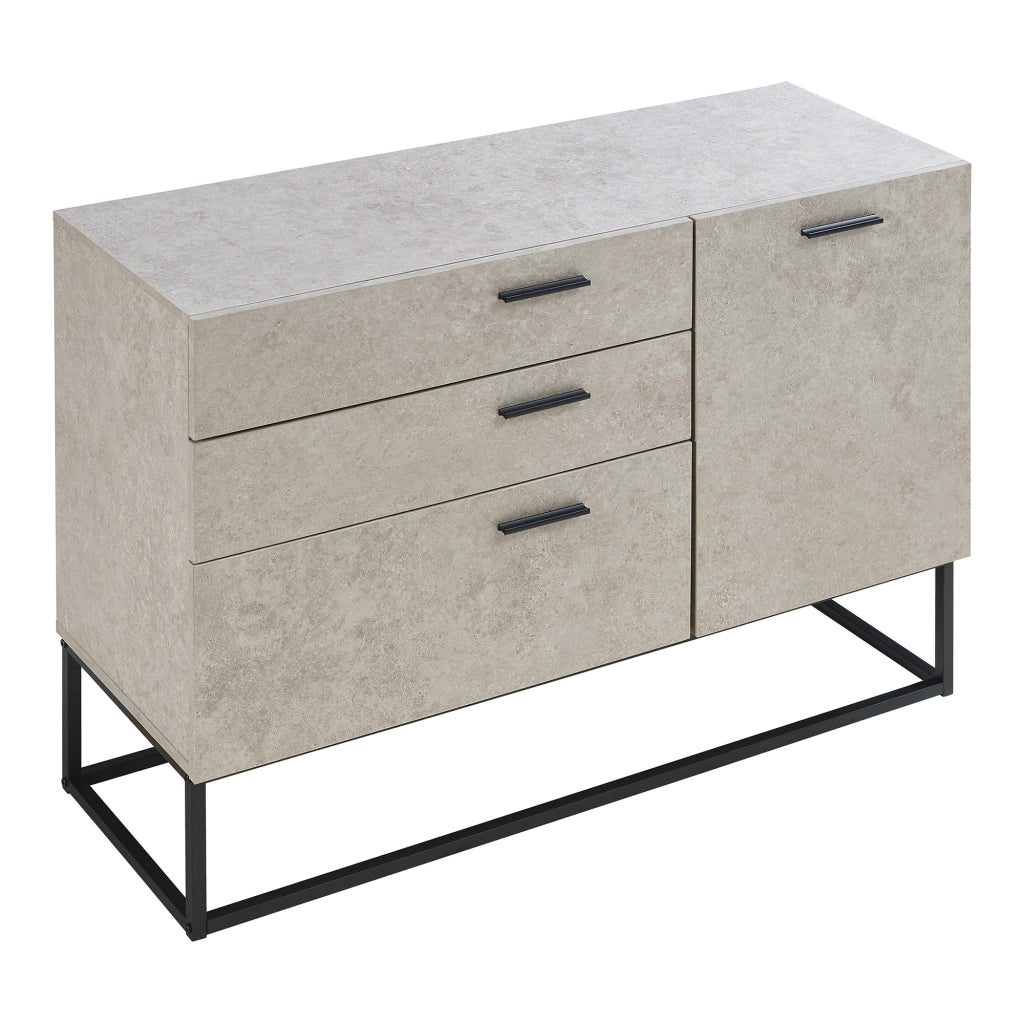 Comò Lavangen con Anta e 3 Cassetti 75 x 100 x 35 cm Nero / Effetto Cemento Chiaro [en.casa]