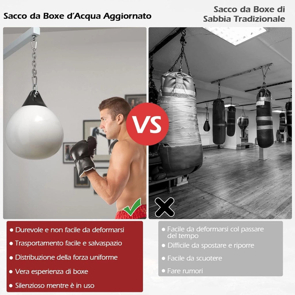 Sacco da Boxe per Bambini ed Adulti 50 kg, Sacco da Boxe ad Acqua con Catena Metallica Regolabile, Ganci, Fibbie di Assicurazione e Tubo dell’Acqua