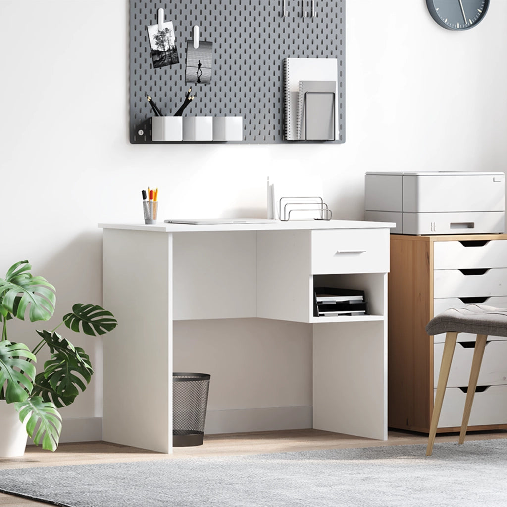 Scrivania con spazio di archiviazione Bianca 90x49.5x75 cm Legno ingegnerizzato