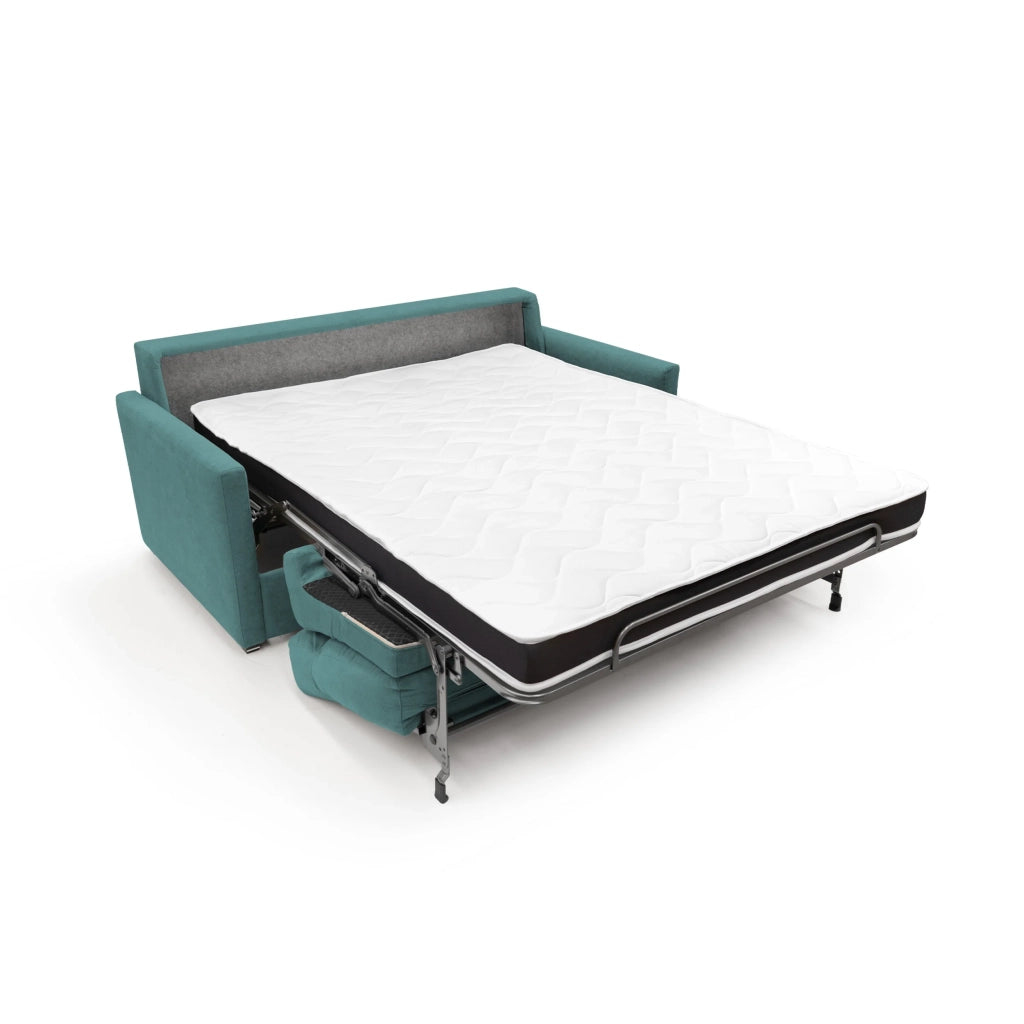 Margot Divano letto matrimoniale con schienale morbido alto in tessuto T02 196 cm (mat. 160x197) petrolio
