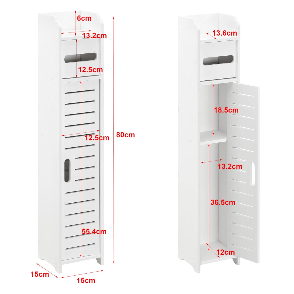 Mobiletto Contenitore Leoben da Bagno con Scomparto Porta Carta Igiencia 80 x 15 x 15 cm - Bianco [en.casa]
