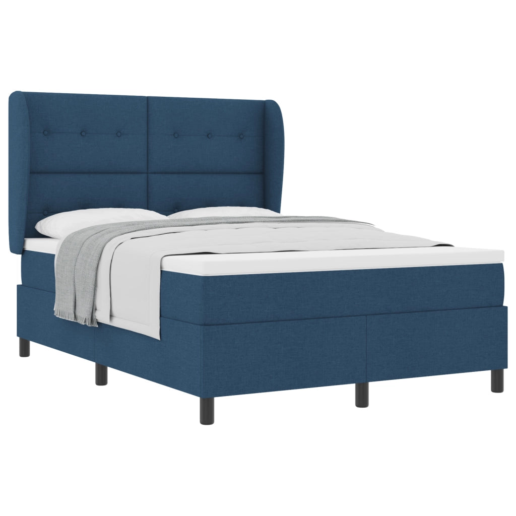 Letto Box Spring con Materasso Blu, 140x200 cm, Tessuto