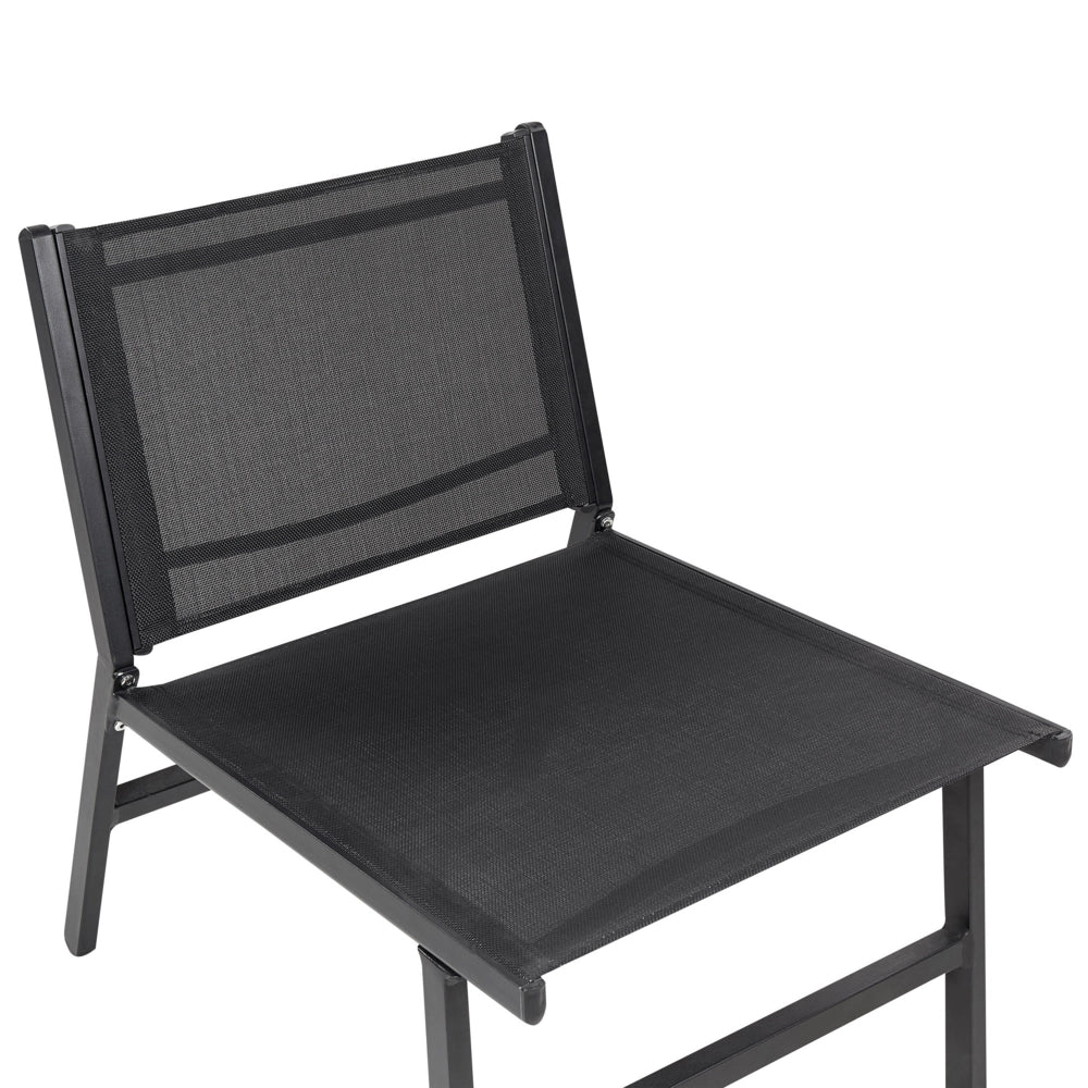 Sedia da giardino Sedile in textilene nero Schienale in metallo con poggiapiedi Design moderno per esterni