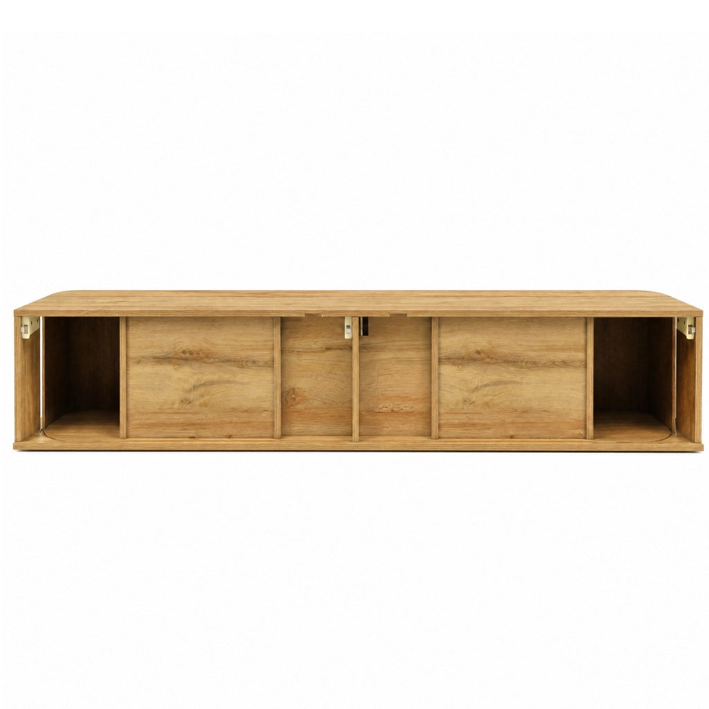 Mobile TV da parete, finitura effetto legno, illuminazione a LED regolabile tramite app, materiale MDF, colore del legno grezzo