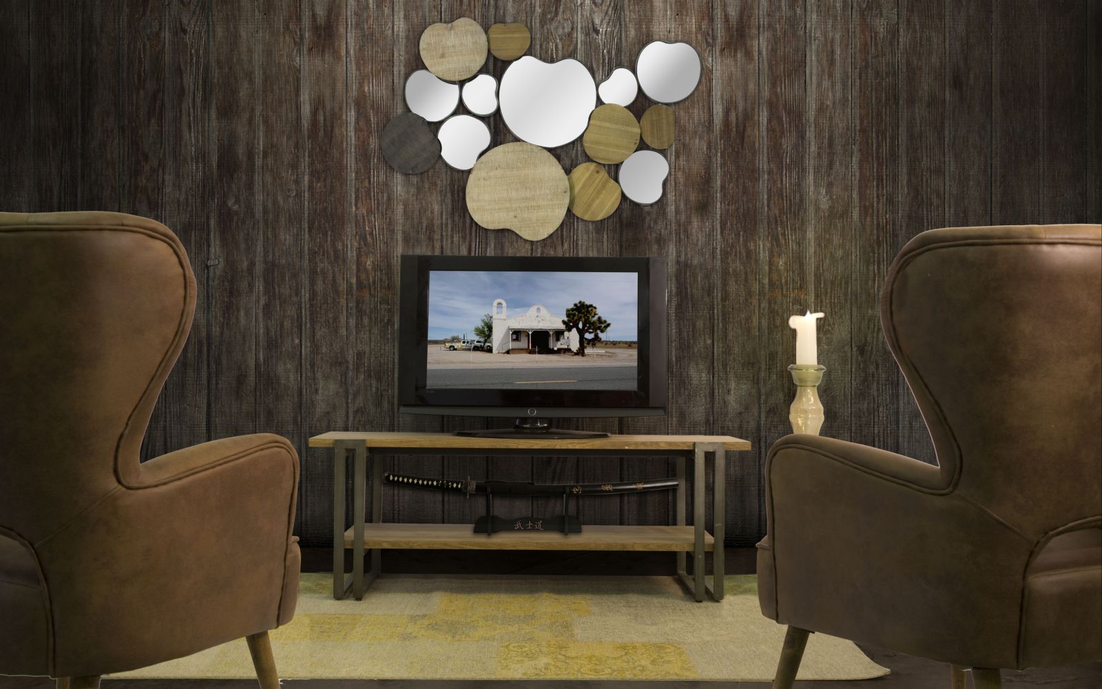 Specchio Quoxy 118x11x82,5 cm Lengo Ferro e Specchio Marrone