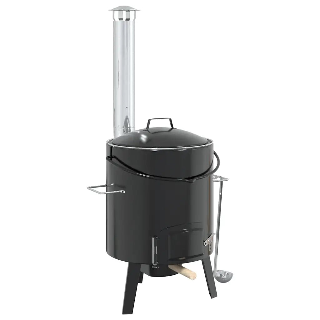 Cannone Gulasch con Camino e Coperchio Nero Acciaio Smaltato CFW1093226