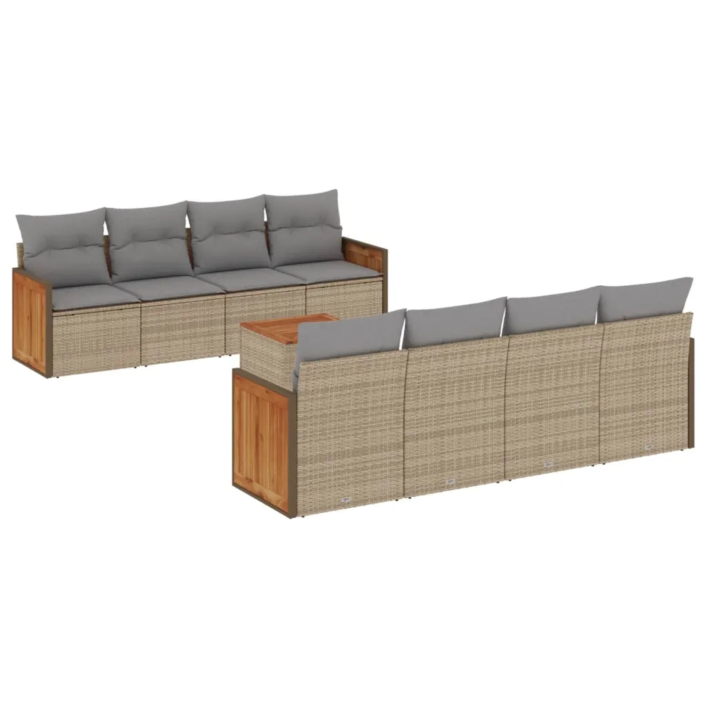 Set Divano da Giardino 9 pz con Cuscini Beige in Polyrattancod mxl 88136
