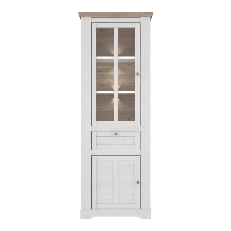 Vetrina Forma con 1 cassetto e 2 ante con luce integrata colore rovere neve e piano olmo scuro