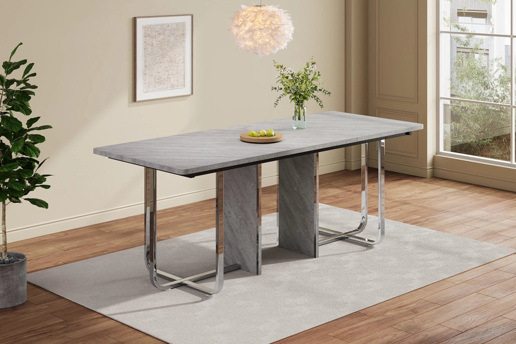 Tavolo da pranzo moderno 180 x 80 cm, piano in MDF grigio e gambe in metallo, per 6-8 persone