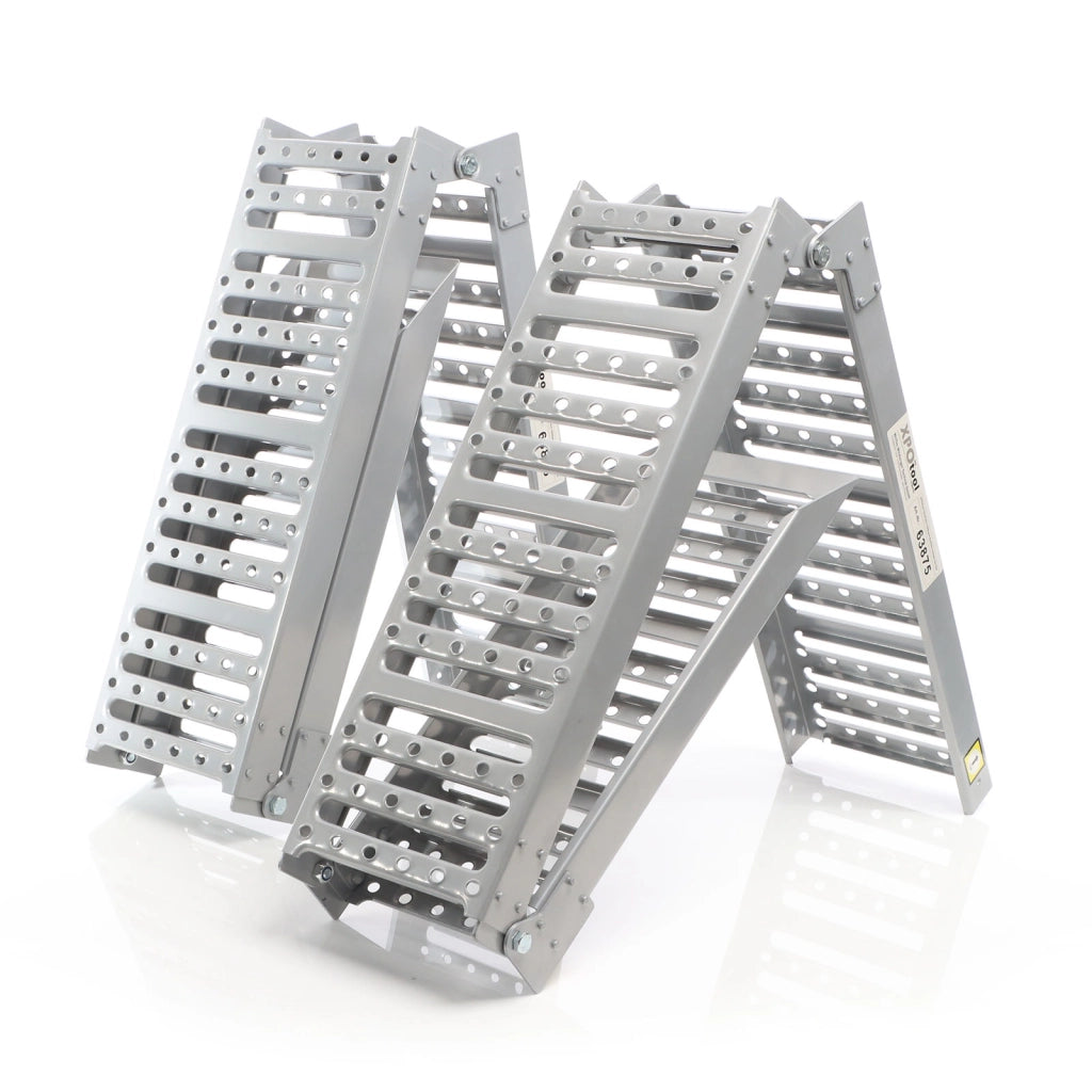 Set 2 rampe di carico pieghevoli in 3 parti max. 800kg 195,5x23cm, acciaio antiscivolo per moto