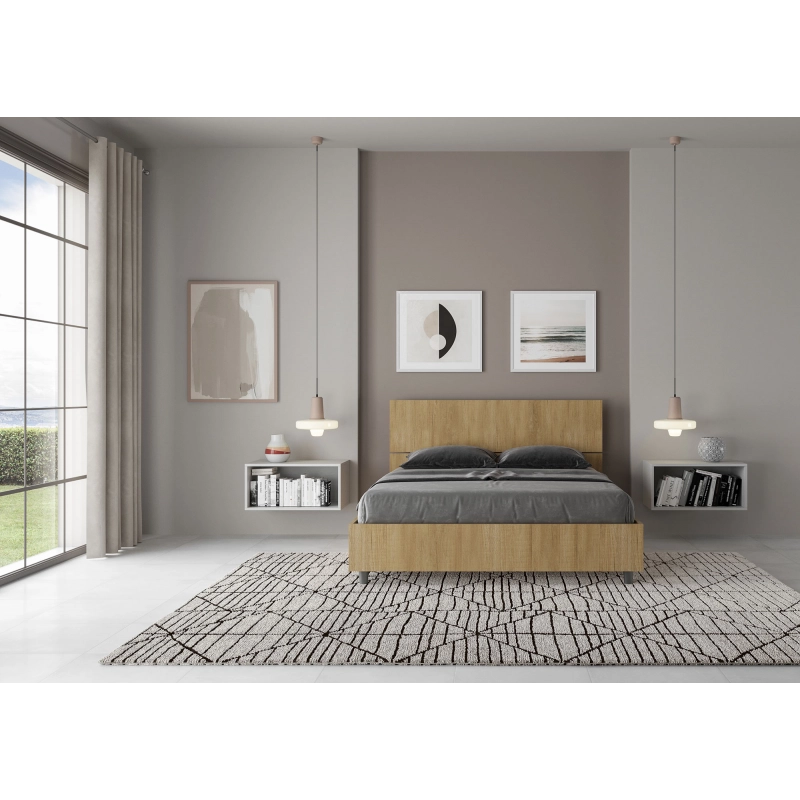 Letto Matrimoniale francese 140x200 cm testata dritta Demas - Senza rete,Quercia Natura