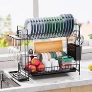 Droga per asciugatura 2 livelli a disassemblaggio piastra di asciugatura accessori supporto bicchieri supporto bicchieri in vetro maniglia in legno per piccole cucine per famiglie 2-3 persone