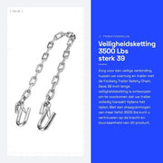 Catenaccio di sicurezza 90 cm - Doppia staffa - 3500 kg di carico - Acciaio galvanizzato - Antiscivolo - Per rimorchio e veicolo - Cinghia di trazione
