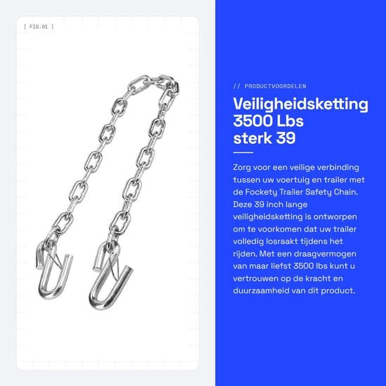 Catenaccio di sicurezza 90 cm - Doppia staffa - 3500 kg di carico - Acciaio galvanizzato - Antiscivolo - Per rimorchio e veicolo - Cinghia di trazione