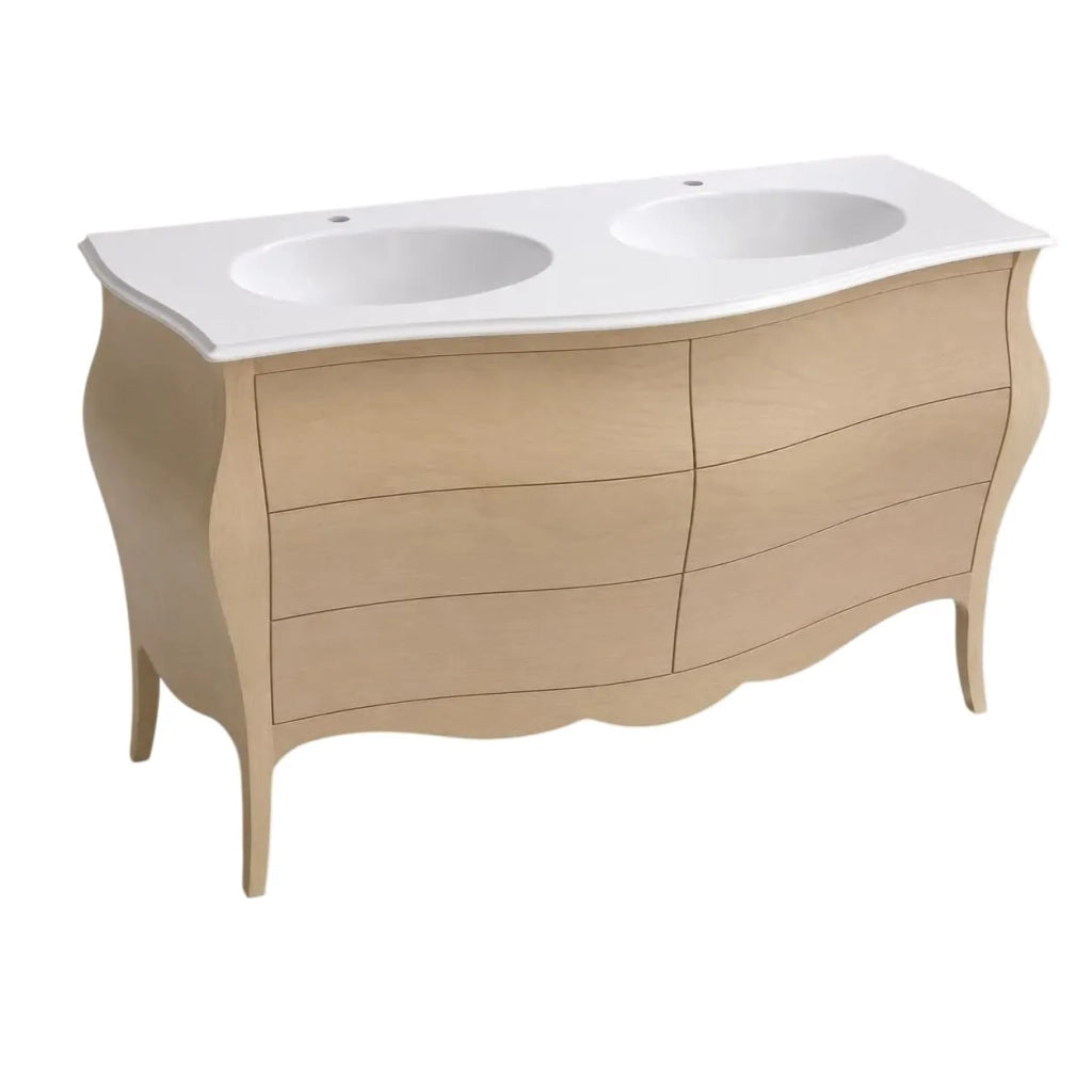 Mobile bagno 6 cassetti bombato con doppio lavello legno grezzo 162x58x83 - Mobili 2G