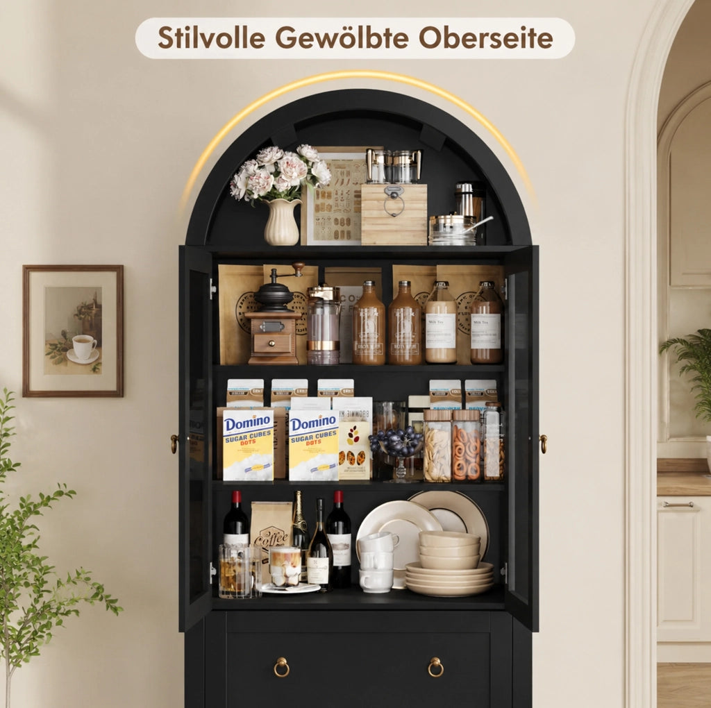 Vetrina ad arco nera con ante in vetro 80 × 36 × 170 cm