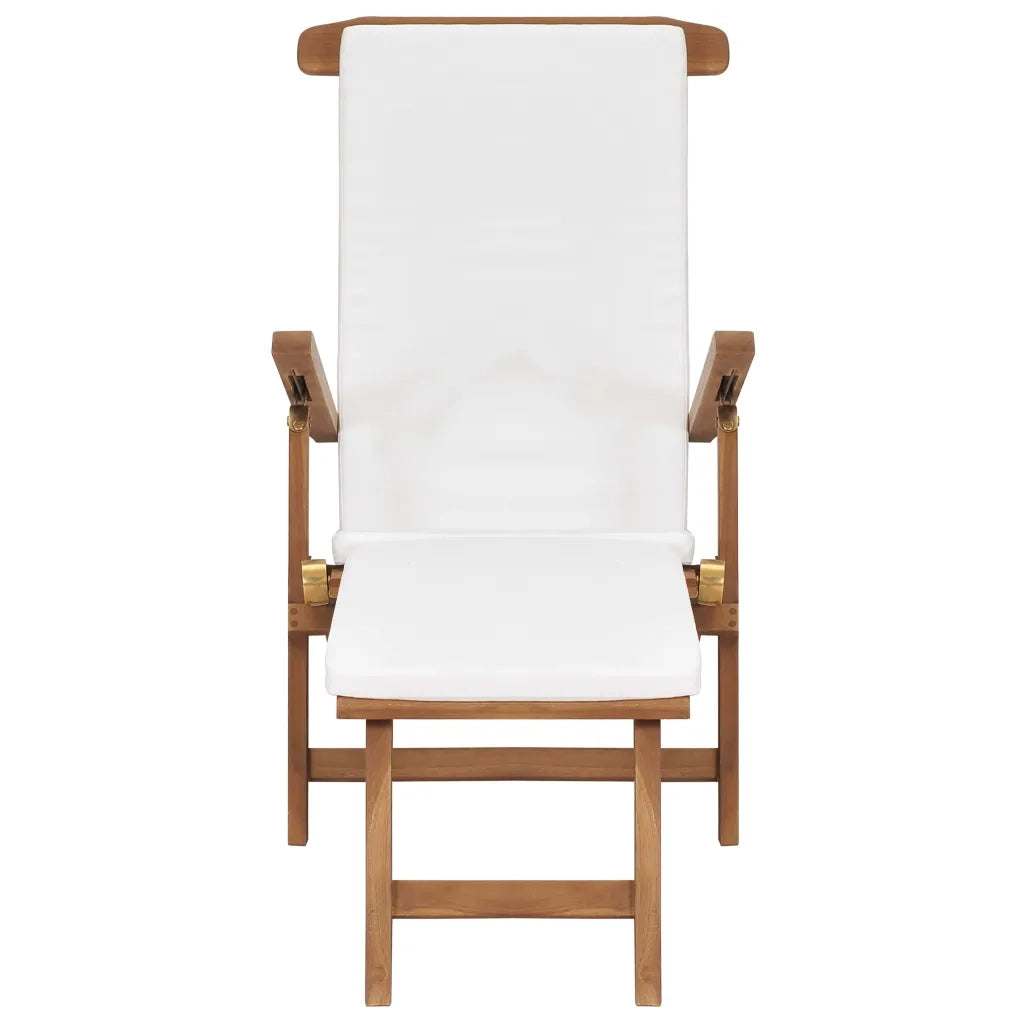 Sedia a Sdraio con Cuscino Bianco Crema Legno Massello di Teak 47408