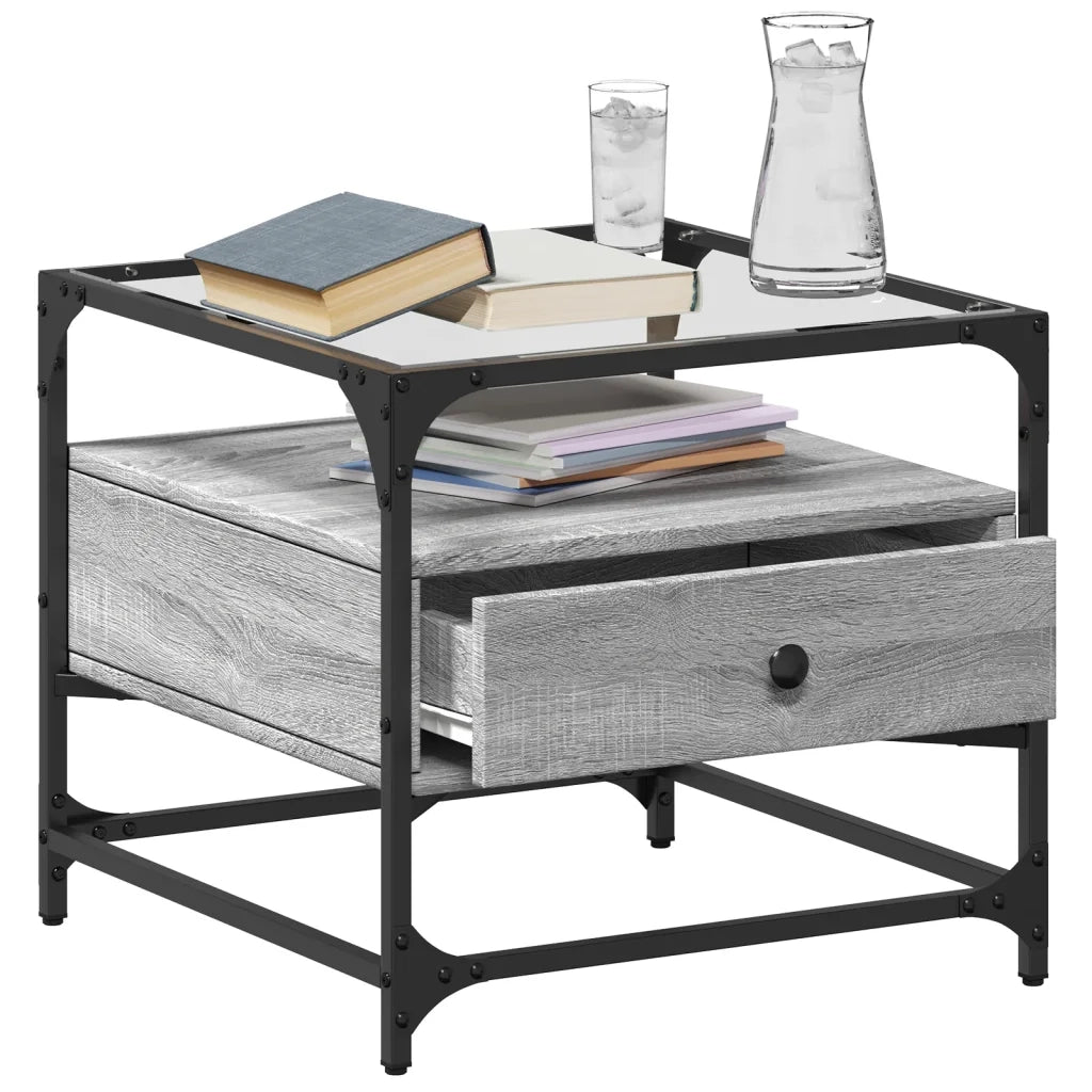 Tavolino da salotto | Tavolino da caff¨¨ | Tavolino da Soggiorno con Piano in Vetro Grigio Sonoma 50x50x45 cm Acciaio