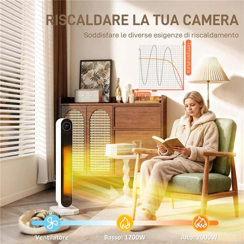 TERMOVENTILATORE IN ABS DA 2000W CON TELECOMANDO, OSCILLAZIONE E TIMER, 30X22X82.5 CM, BIANCO