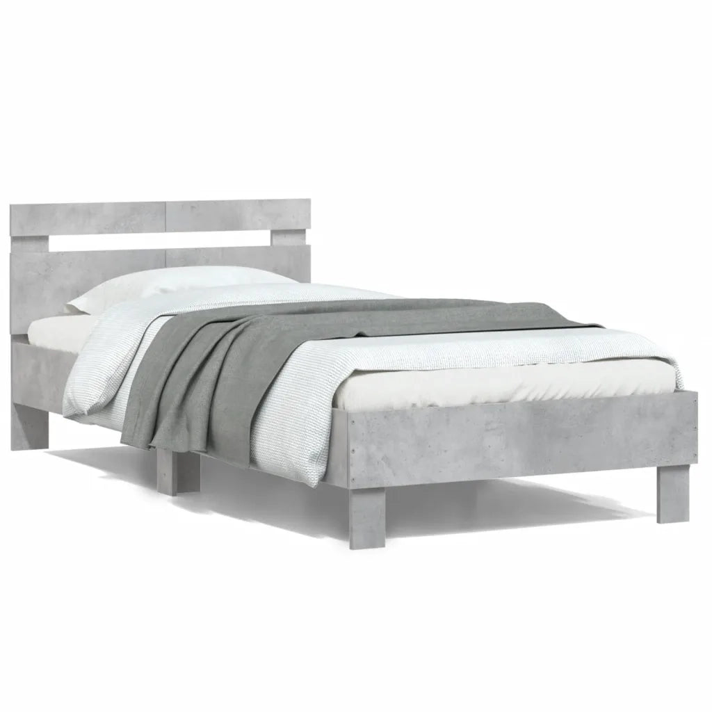 Letto singolo | Letto per adulti | Giroletto Testiera Grigio Cemento 100x200 cm Legno Multistrato