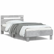Letto singolo | Letto per adulti | Giroletto Testiera Grigio Cemento 100x200 cm Legno Multistrato