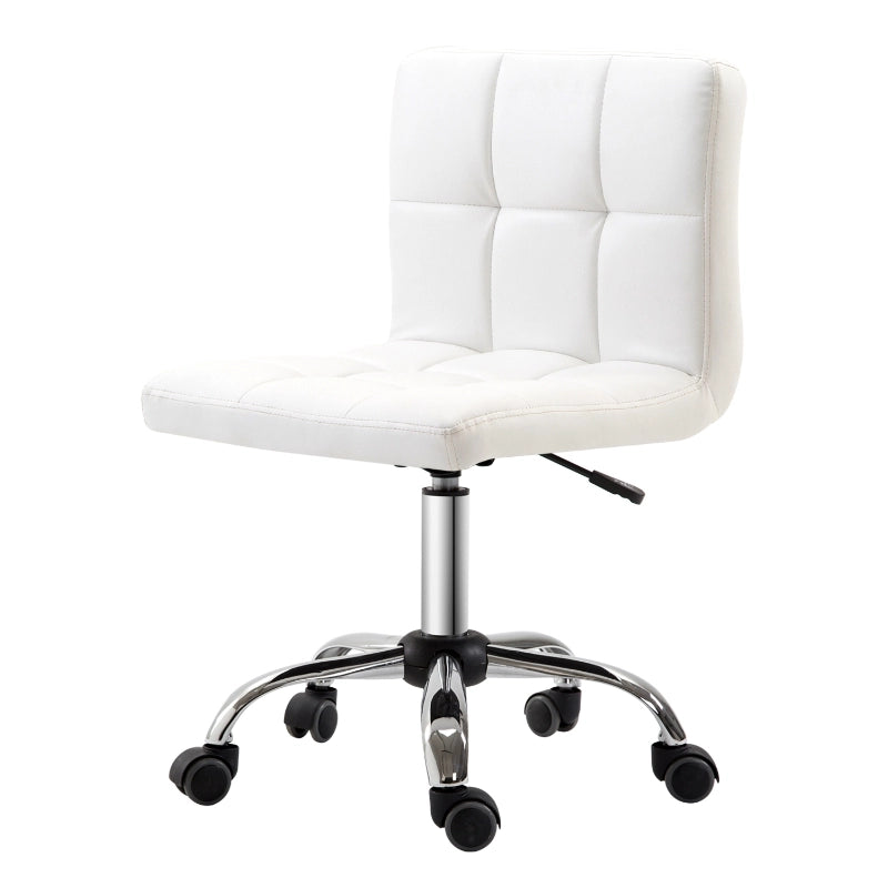 Chaise de bureau ergonomica girevole senza braccioli con altezza regolabile e ruote in similpelle bianca