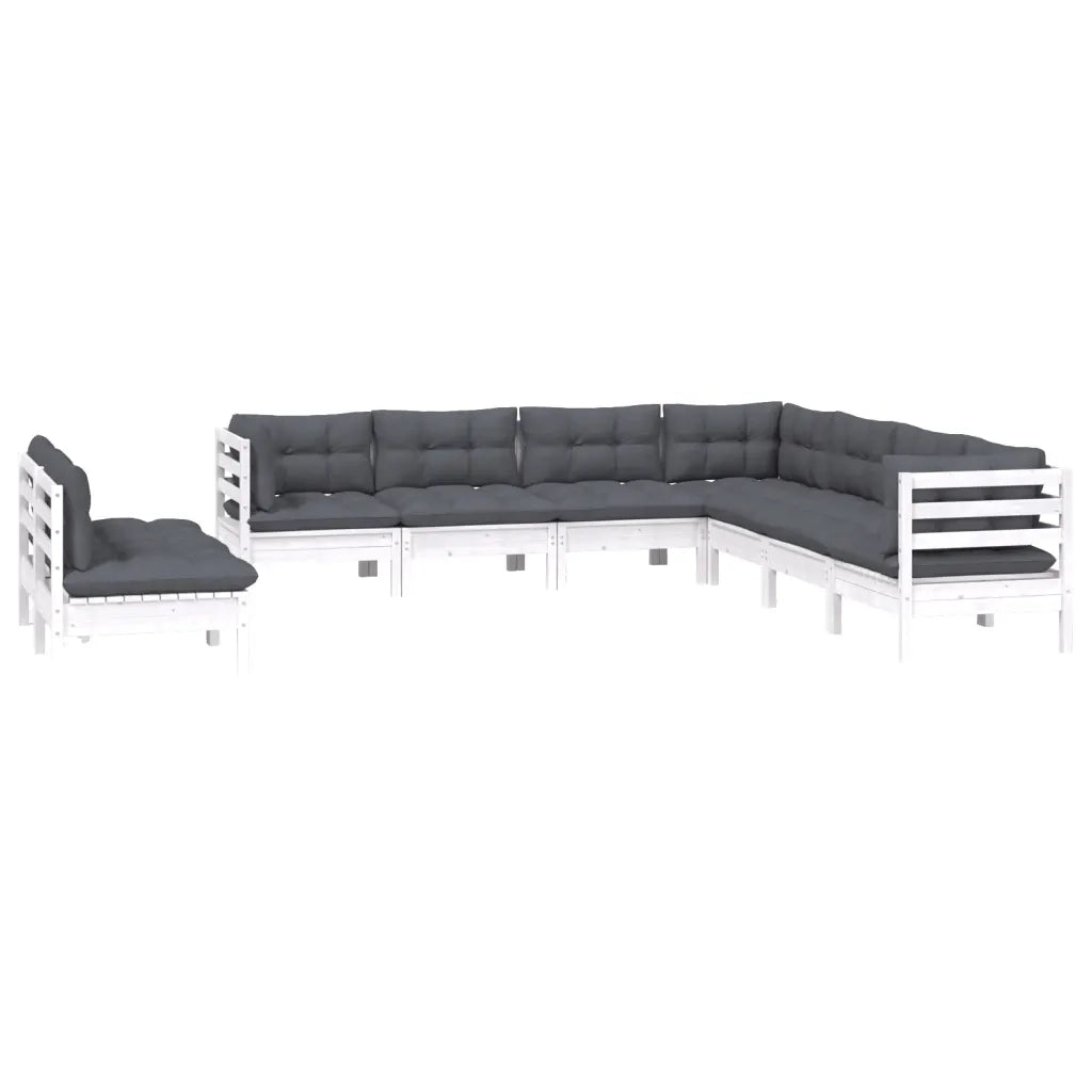 Set Divani da Giardino 9 pz con Cuscini Bianchi Legno di Pinocod mxl 121452