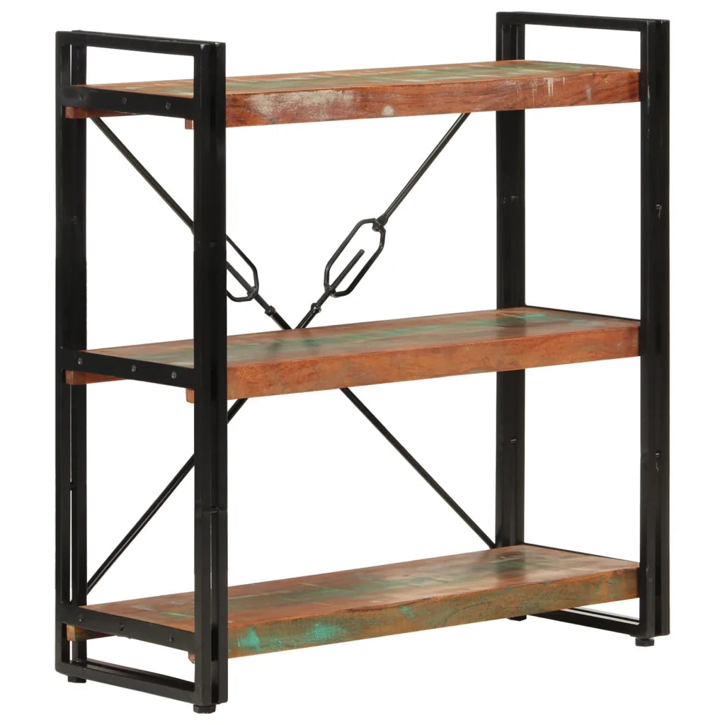 Libreria 3 Livelli 77x30x80 cm Legno Massello Recupero e Ferro 351109