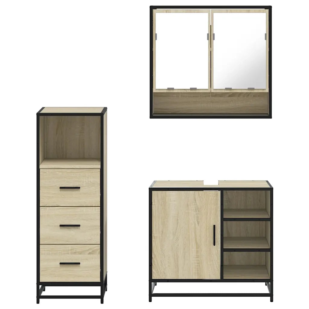 Set Mobili da Bagno 3 pz Rovere Sonoma in Legno Multistrato 3301056