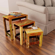 Tavolini Impilabili Set 3 pz in Legno Vintage di Recupero  cod mxl 9877