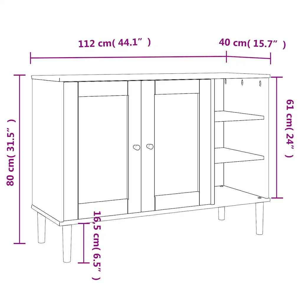 Credenza | Madia | Buffet da pranzo | Armadio da pranzo SENJA Aspetto Rattan Nero 112x40x80 cm Massello Pino