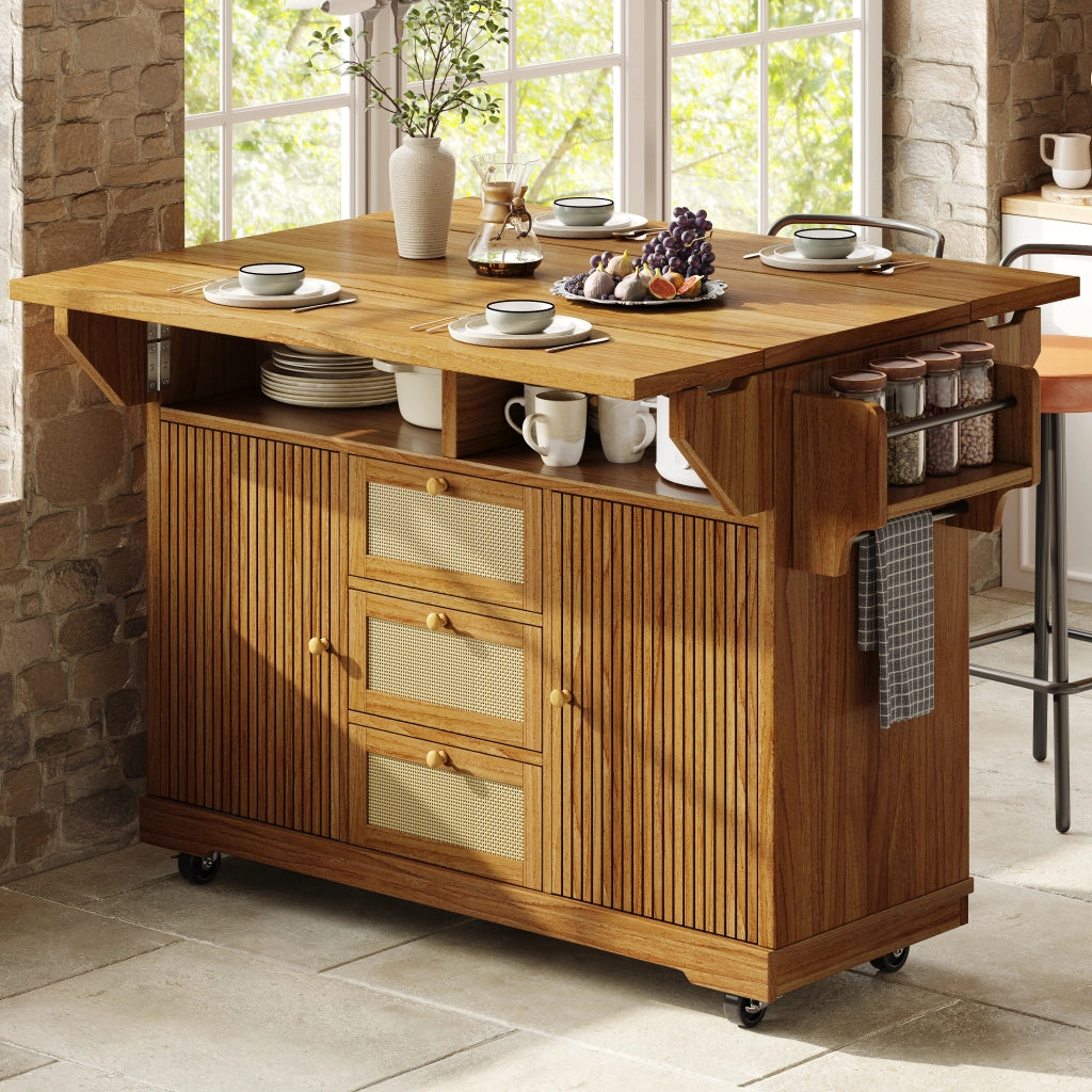 TAVOLO carrello cucina pieghevole 142,5x80x95 cm MDF e metallo marrone scuro