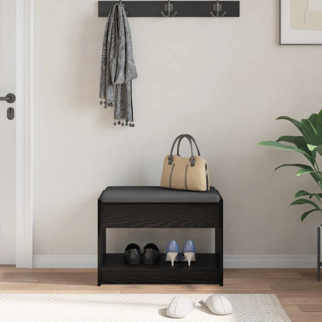 Panca per ingresso con cuscino Rovere Nero 63 x 38 x 45 cm 891569